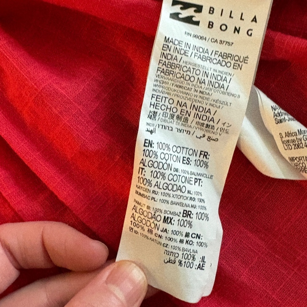 Billabong Dance Away Red Cotton Maxi Dress V-neckline - Picture 8 of 11